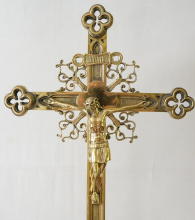 French Gothic Antique High Altar Set of Candlesticks and Crucifix